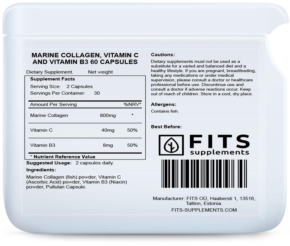 Marine Collagen with Vitamin C and Vitamin B3 60 kapselia