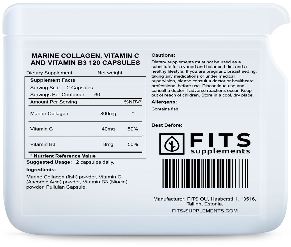 Marine Collagen with Vitamin C and Vitamin B3 120 kapselia