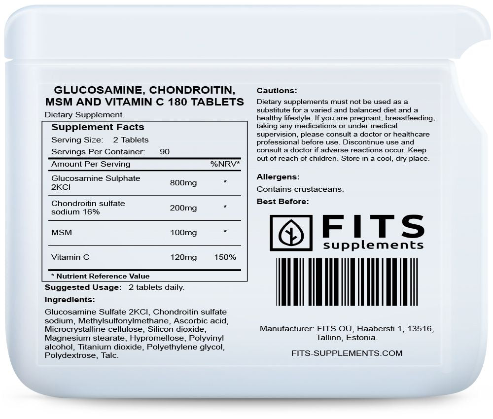 Glucosamine, Chondroitin, MSM and Vitamin C 180 tablettia