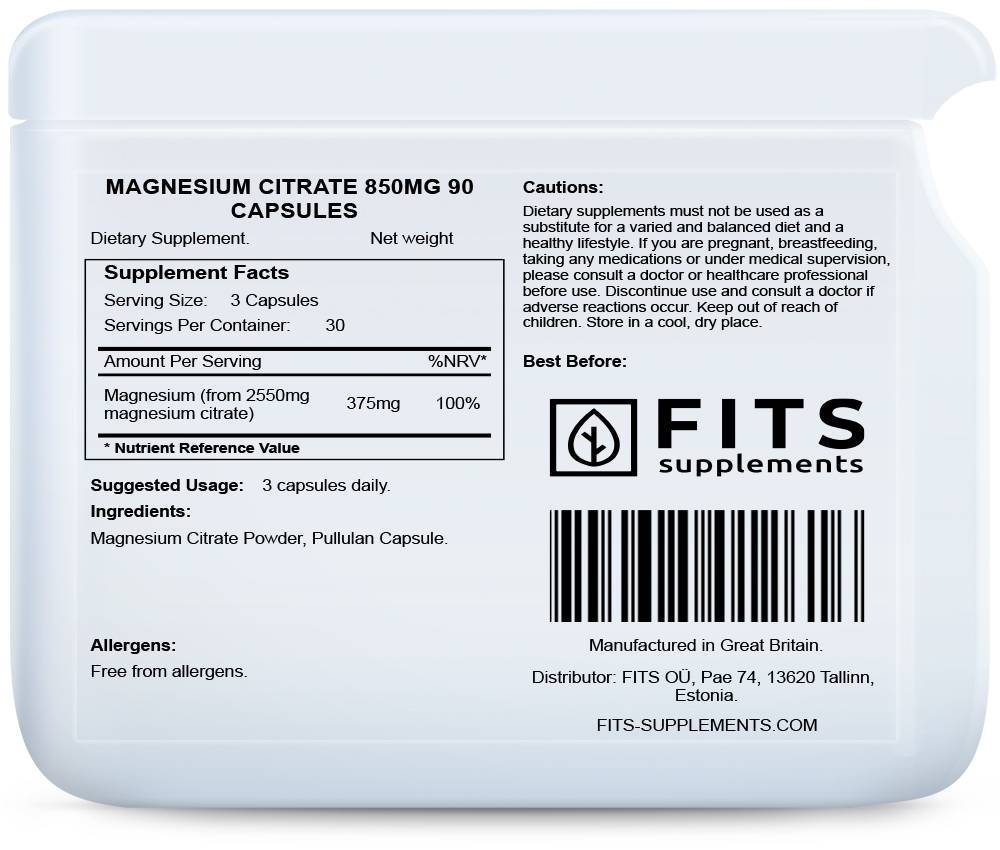 Magnesiumsitraatti 850 mg 90 kapselit
