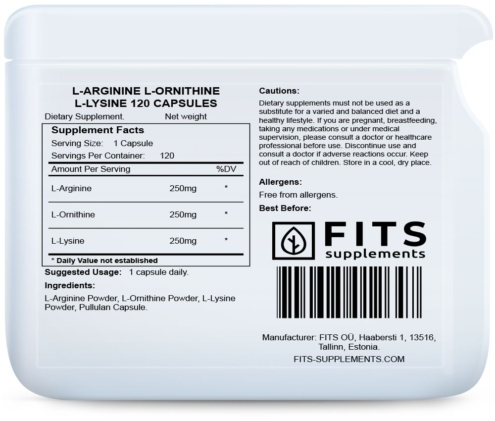 L-arginiini, L-ornitiini ja L-lysiini 120 kapselia