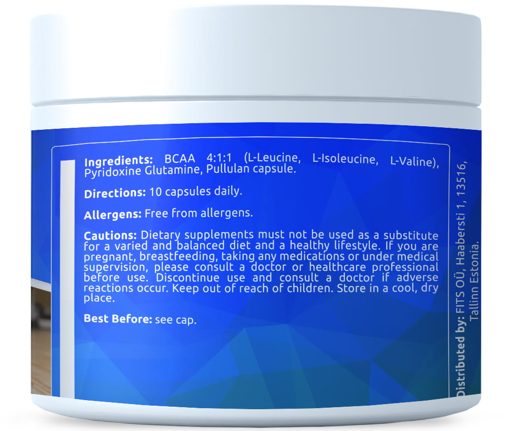 BCAA 4:1:1 with Glutamine and Vitamin B6 300 kapselia