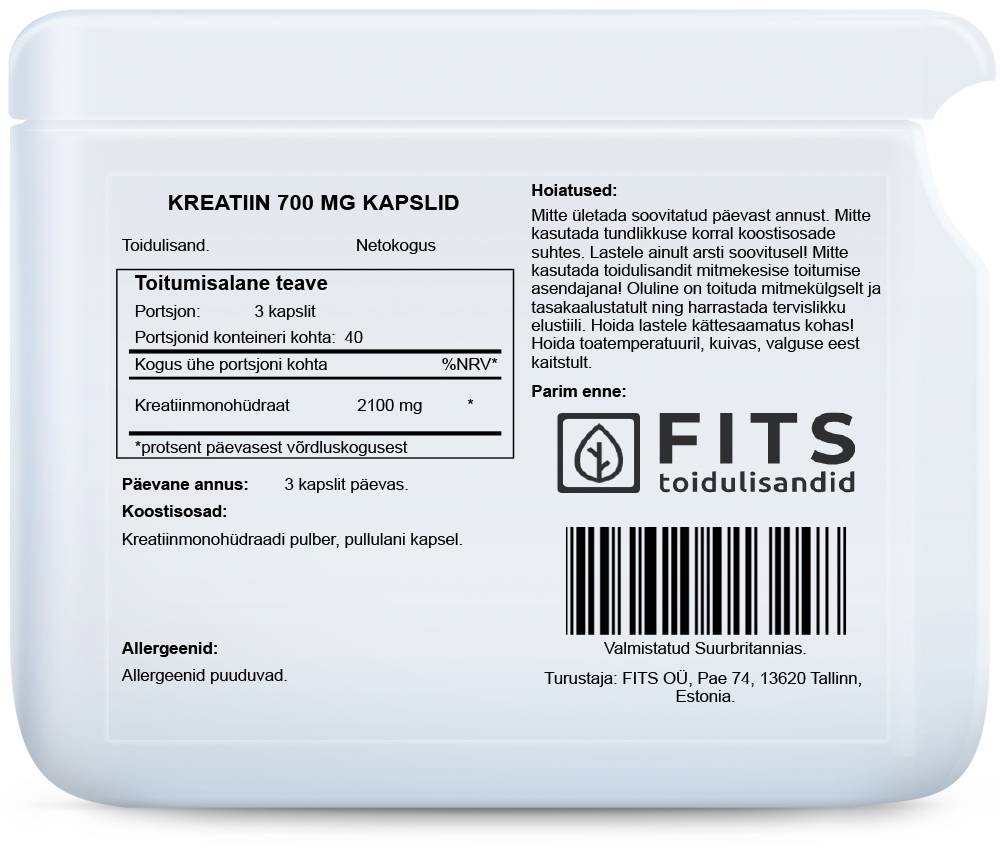 Kreatiinimonohydraatti 700mg kapselit