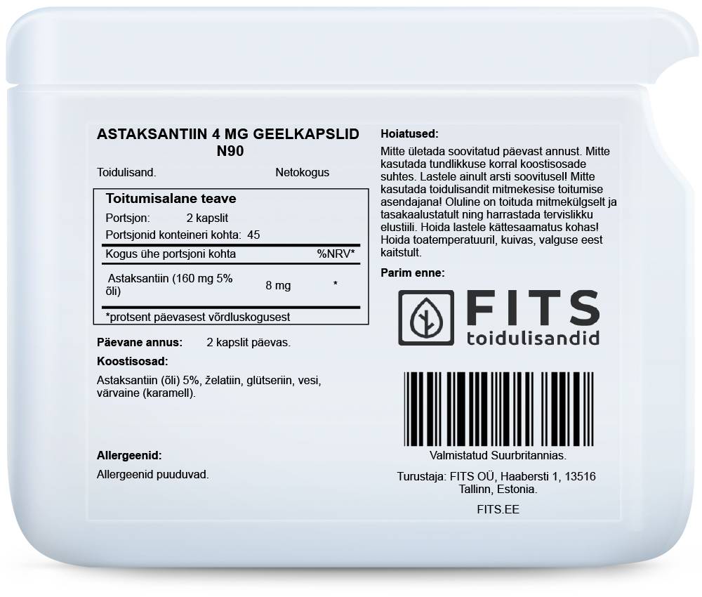 Astaxanthin 4mg 90 softgels - FITS Dietary Supplements