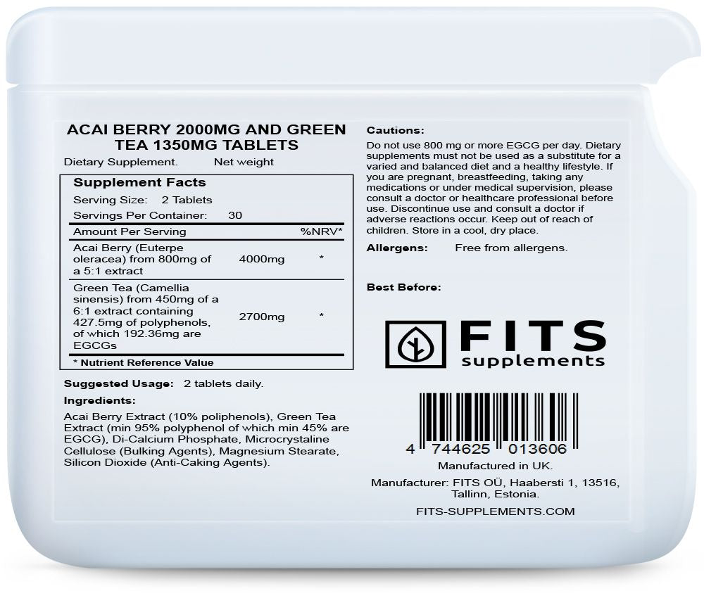 Acai-marja 2000mg ja Vihreä Tee 1350mg tabletit