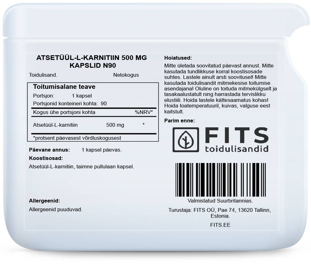 Asetyyli L-karnitiini 500mg 90 kapsellia