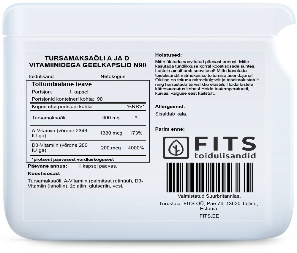 Cod Liver Oil with Vitamins A and D 90 kapselit