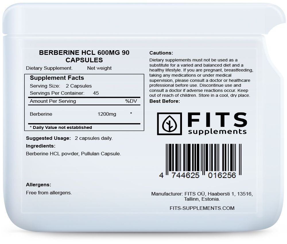 Berberine HCL 600mg 90 kapselia