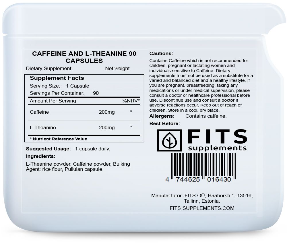 Kofeiini ja L-teaniini 90 kapselia