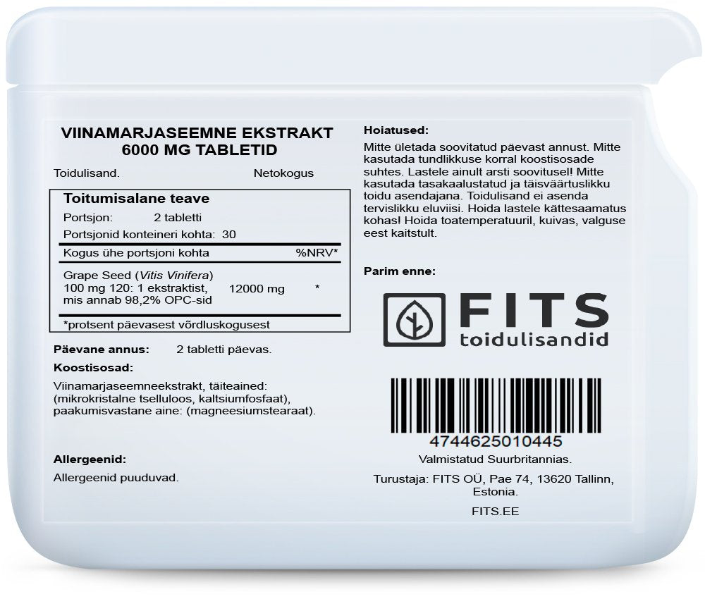 Rypäleen siemenuute 6000mg tabletit