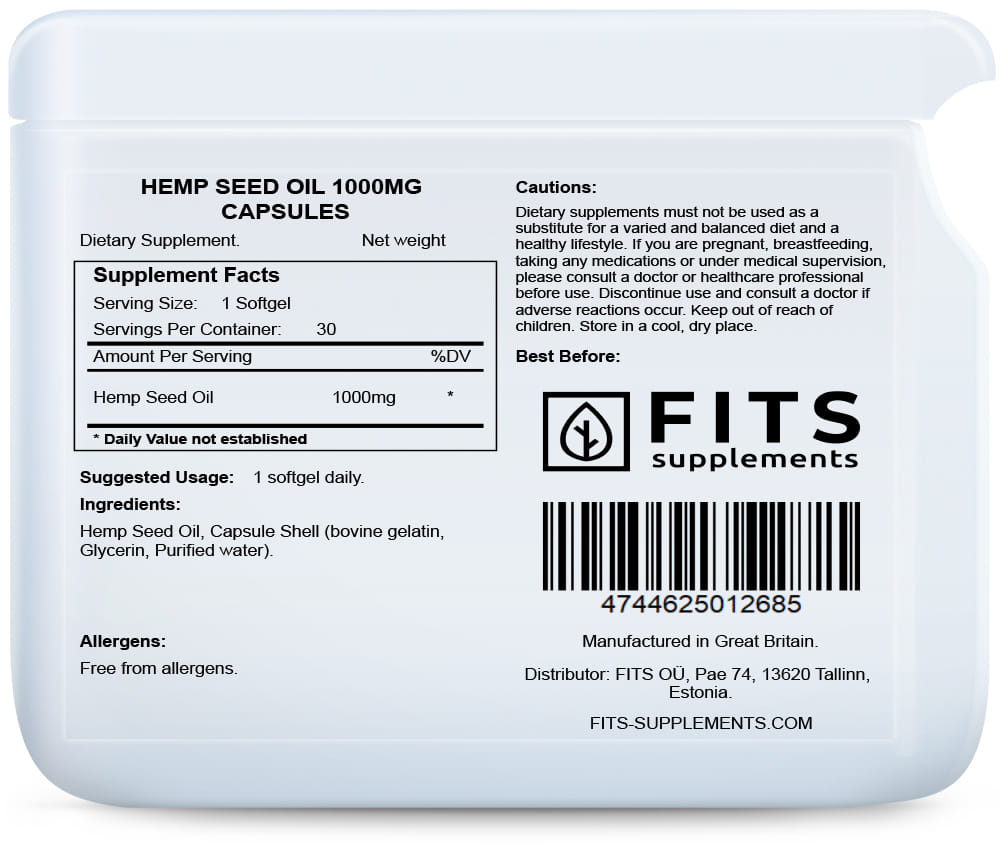 Hemp seed oil 1000mg 30 capsules