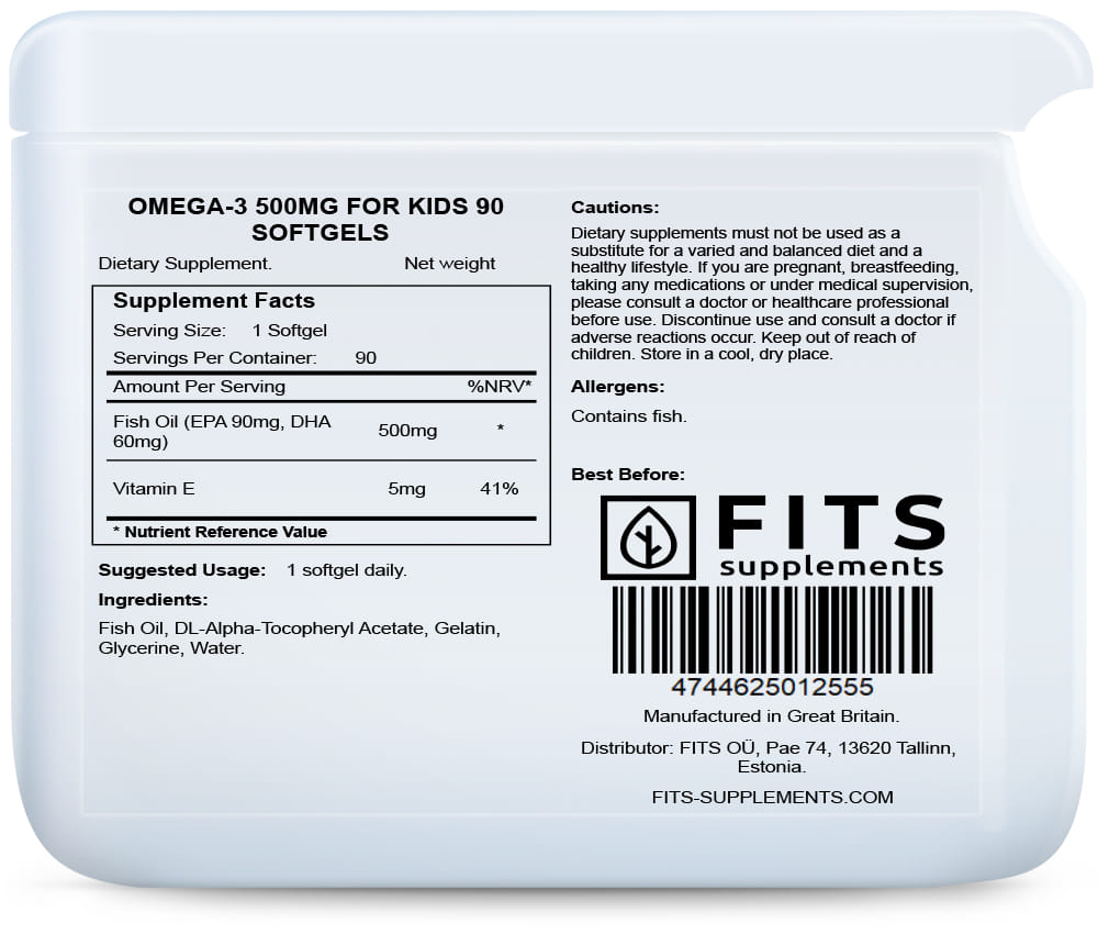 Omega-3 500mg Lapsille 90 geelitabletit
