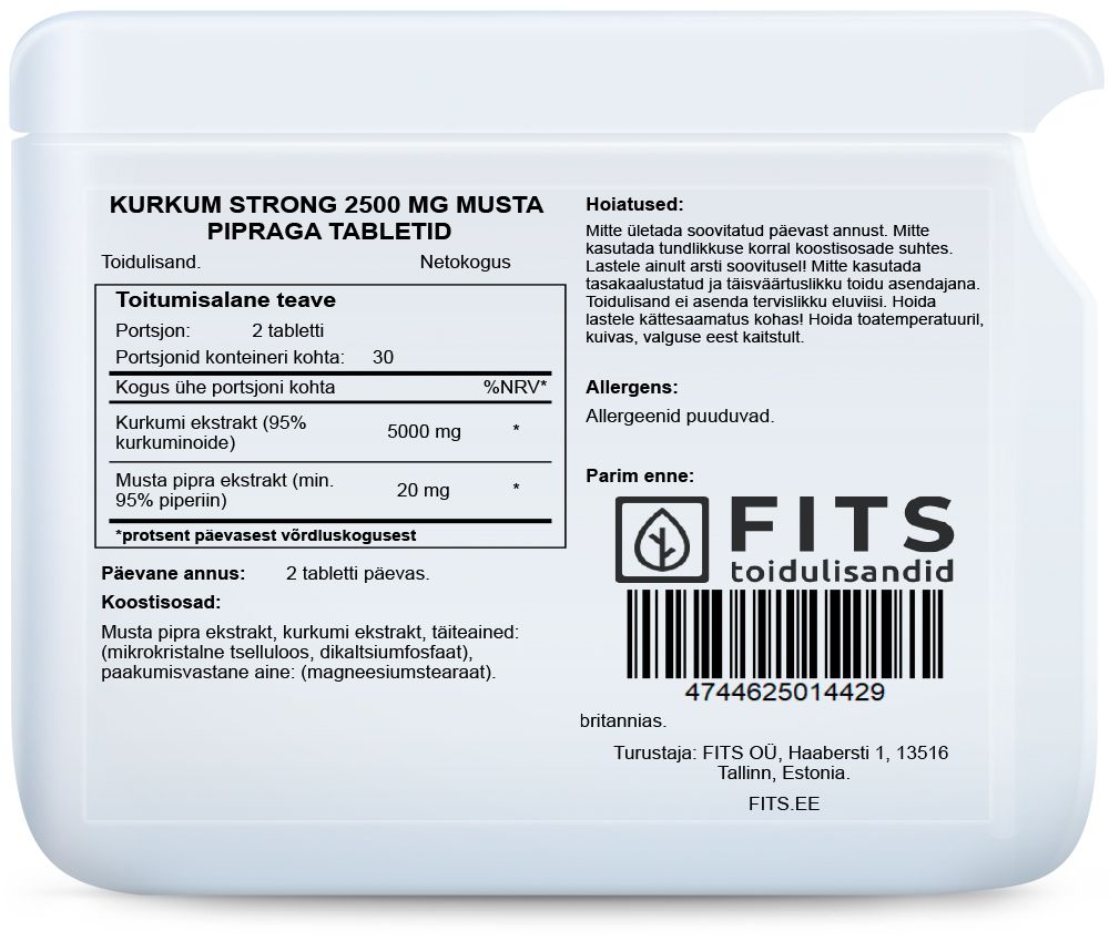 Kurkuma Vahva 2500mg ja Mustapippuri tabletit