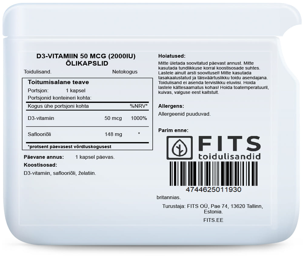 D3-vitamiini 2000IU geelikapselit